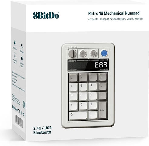 8Bitdo Ασύρματο Bluetooth Αριθμητικό Πληκτρολόγιο Λευκό