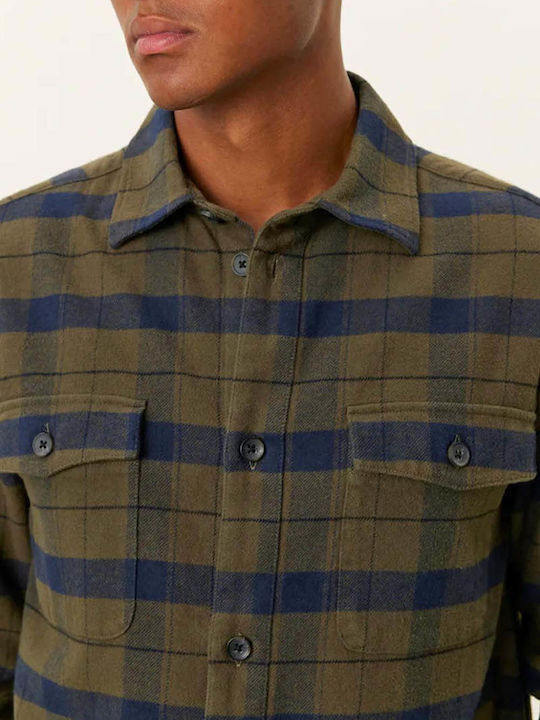 Μακρυμάνικo Φανελένιο Overshirt Καρό Rosin, Dark Navy