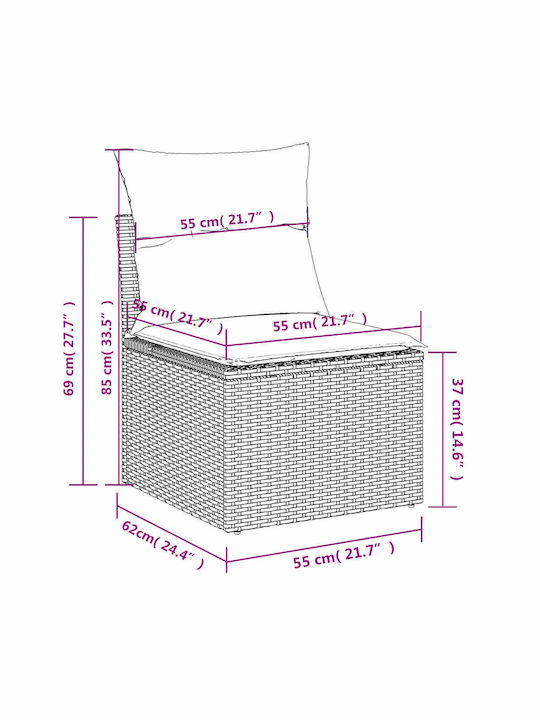 Two-Seater Outdoor Sofa Rattan with Cushions 55x55x69cm