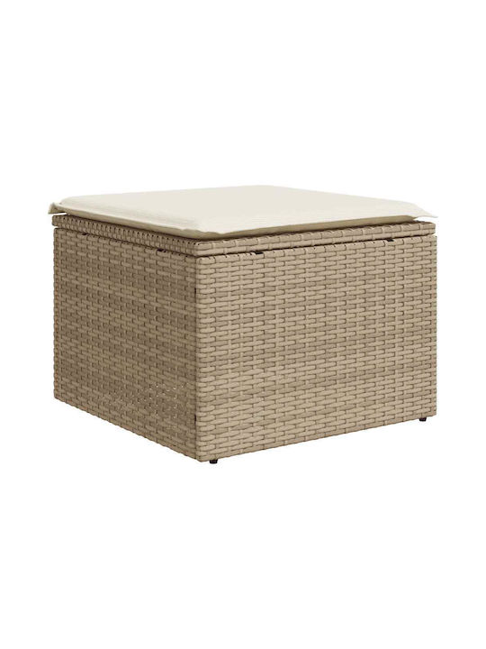 Gartenhocker Würfel Außeneinsatz Rattan mit Beigem Kissen 2 Stück 55x55x37cm