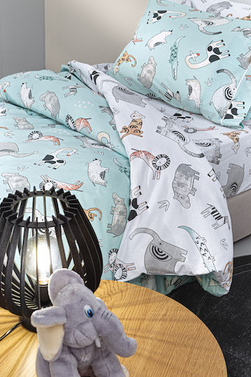 Guy Laroche Zootopia Set Kids Duvet Cover Single with Pillowcase Cotton Aqua Grey 165x225cm