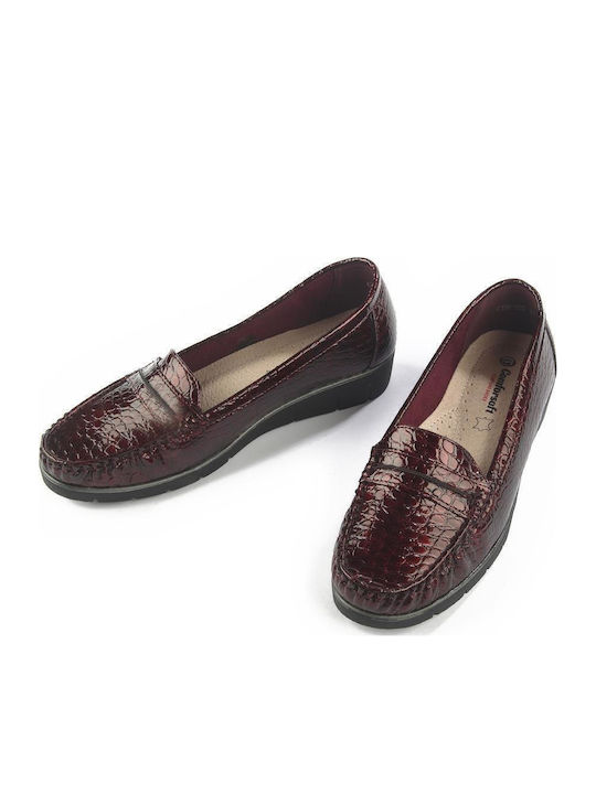 Leather Women's Moccasins in Burgundy Color