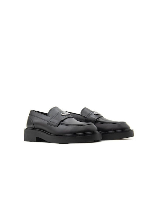 Leder Damen Loafers in Schwarz Farbe