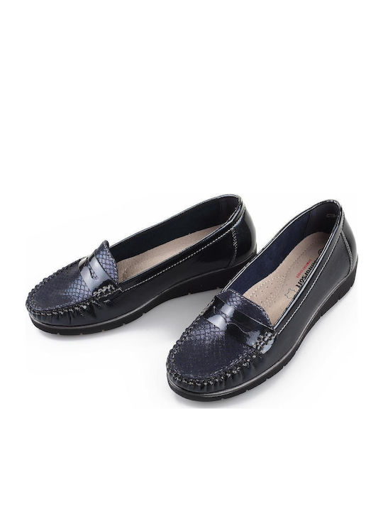 Patent Leather Women's Moccasins in Blue Color