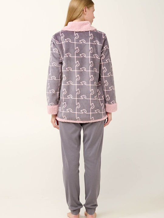 Vamp Χειμερινή Γυναικεία Fleece Ρόμπα Gray Thunder
