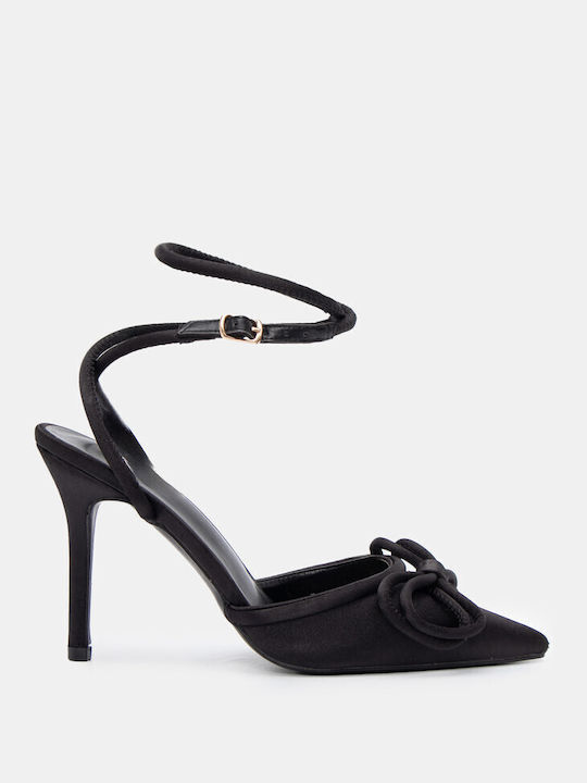 Luigi Pointed Toe Black High Heels with Strap