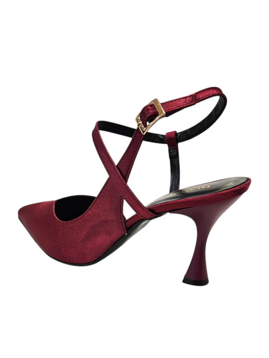 Satin Pumps mit Riemen & Stiletto Burgundisch