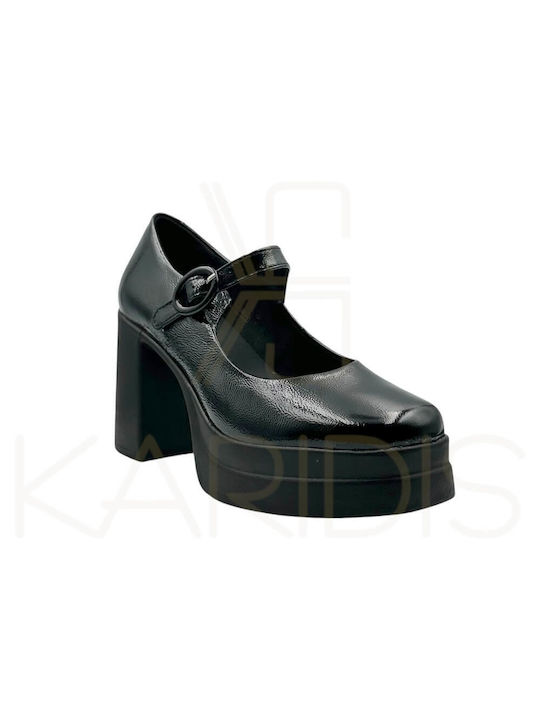 Ragazza Anatomic Patent Leather Black High Heels with Strap