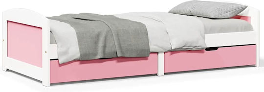IRUN Pat pentru Copii Single cu Spațiu de Depozitare Alb pentru Saltea 90x200cm