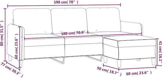 Τριθέσιος Καναπές Βελούδινος Μπεζ 198x77x80εκ.