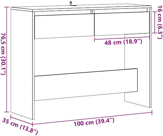 Wooden Console Table Αρτισιανή Δρυς L100xW35xH76.5cm