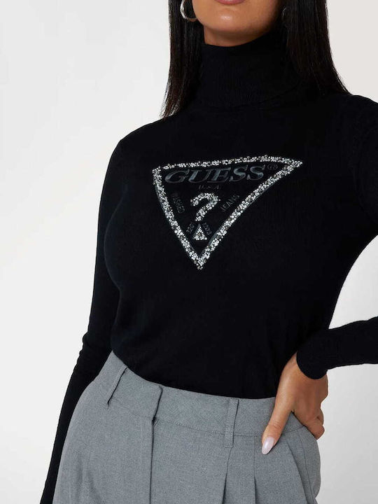 Bluza Damă Pulover Mânecă Lungă Cu Guler Înalt Negru