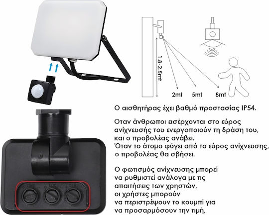 Elvhx Waterproof LED Flood Light 10W Natural White 4000K with Motion Sensor IP65