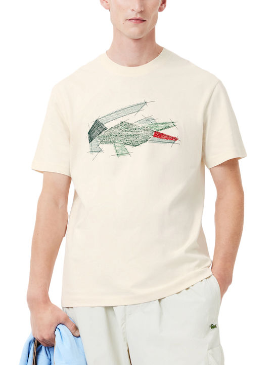 Lacoste Print T-shirt Εκρού, Κόκκινο, Πράσινο