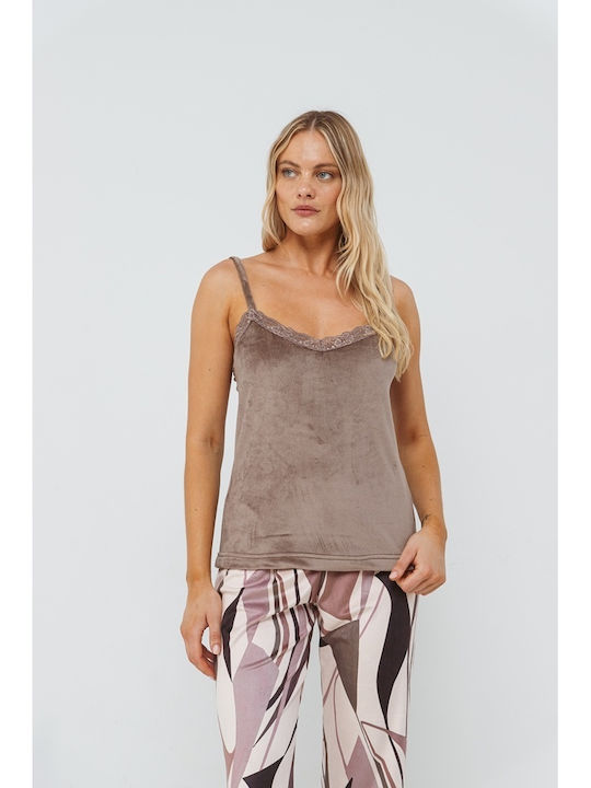 Giota Winter Damen Pyjama-Set Samt Rosa