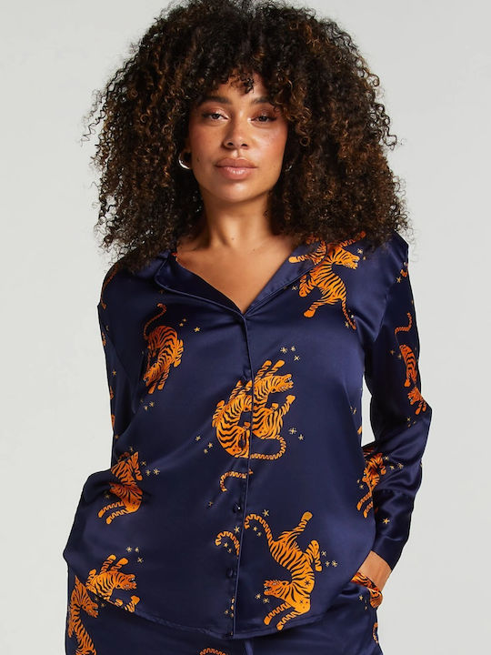 Hunkemöller Winter Women's Satin Pyjama Top Maritime Blue