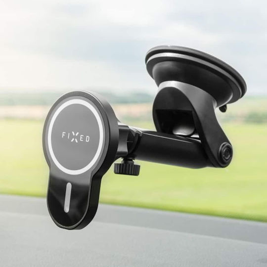 Fixed Car Mobile Mount with Adjustable Hooks and Wireless Charging MagSafe Black