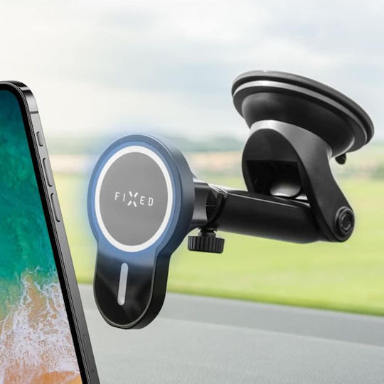 Fixed Car Mobile Mount with Adjustable Hooks and Wireless Charging MagSafe Black