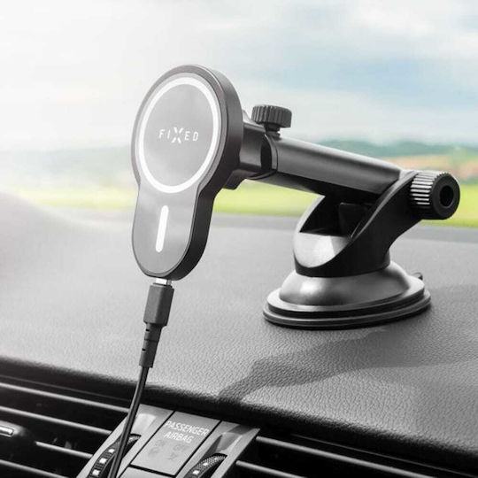Fixed Car Mobile Mount with Adjustable Hooks and Wireless Charging MagSafe Black
