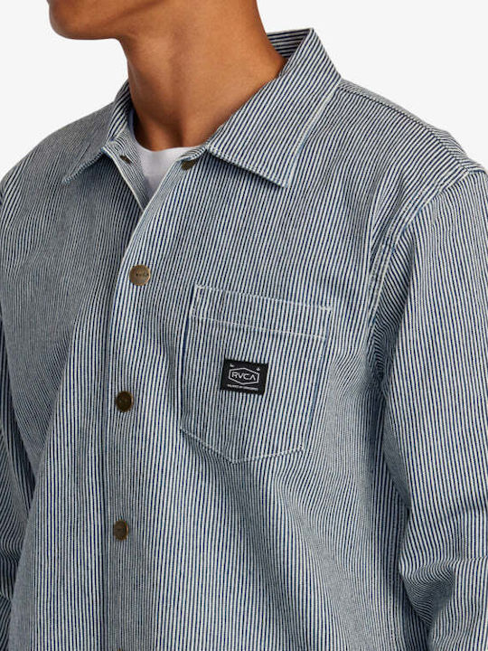 Overshirt Mânecă Lungă 100% Bumbac În Linie Lată Albastru