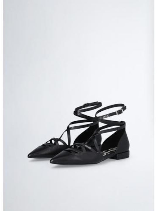 Liu Jo Leather Pointy Ballerinas With strap Black