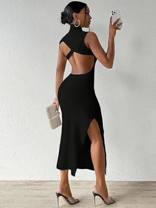 Maxi Evening Dress with Slit Black
