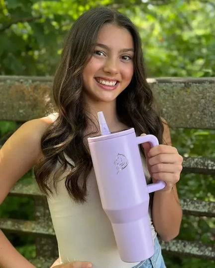 Cool'NMore Traveller Tumbler Handled Tumbler Thermos Stainless Steel BPA Free 1lt Iris Purple with Straw and Handle