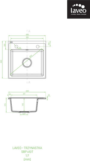 Laveo Trzynastka Drop-In Течен Гранит 44x44см Сив Laveo Trzynastka Drop-In Течен Гранит 44x44см Сив