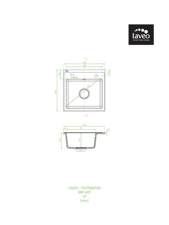 Laveo Drop-In Chiuvetă din Granit Sintetic L44xW44cm Negru