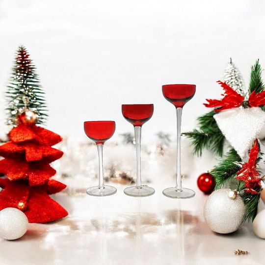 Karvounis Christmas Glass Red Candlestick 3pcs