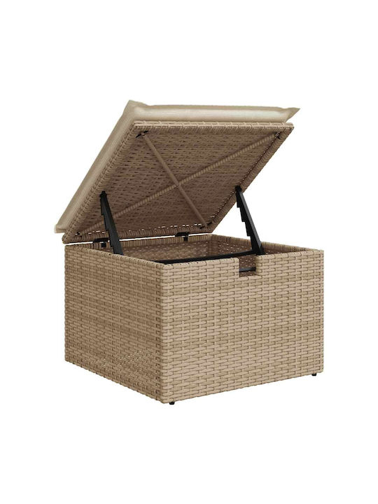 Garden Stool Cube Outdoor Rattan with Beige Cushion 2 Pieces 55x55x37cm
