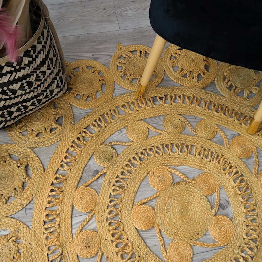 Χαλί Στρογγυλό Καλοκαιρινό από Γιούτα Mustard Φ150cm