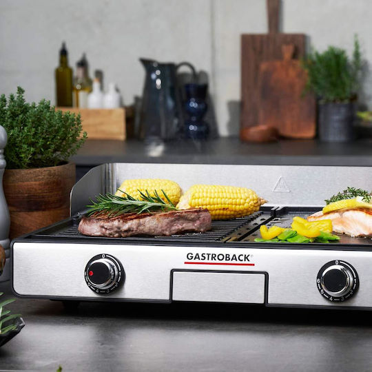 Gastroback Tabletop Grătar Electric Placă Netedă și Striată 2000W cu Termostat Reglabil 42bucx28buccm