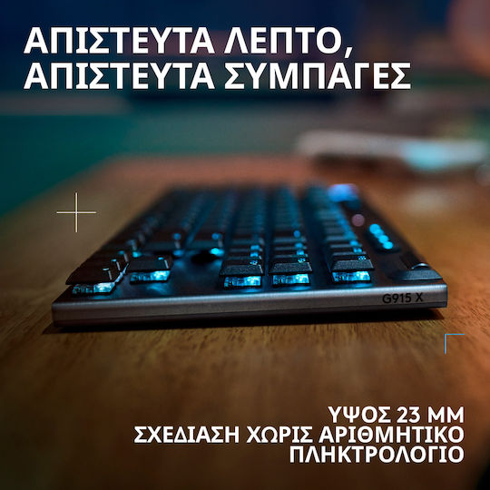 Logitech G G915 X Lightspeed Wireless Gaming Mechanical Keyboard Tenkeyless with GL Clicky switches and RGB lighting (English US)