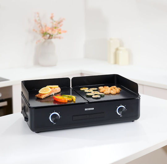 Severin Suave Tabletop Electric Grill Smooth Plate 2200W with Adjustable Thermostat 50cmx30cmcm
