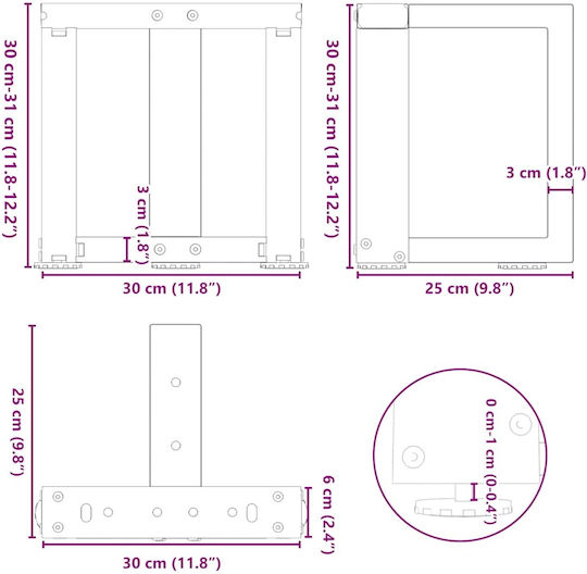 vidaXL Metallic Furniture Leg 2 Pieces Suitable for Table / Coffee Table / Office Anthracite