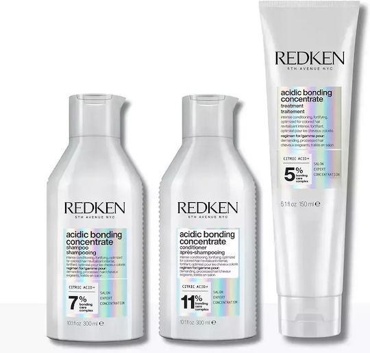 Redken Acidic Bonding Concentrate Hair Care Set for Color Maintenance for Colored Hair with Shampoo, Conditioner and Treatment 4pcs