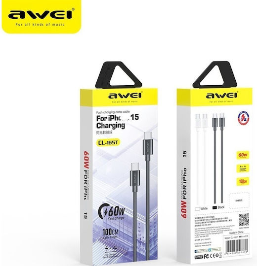 Awei USB 2.0 Kabel USB-C männlich - USB-C 60W Schwarz 1m