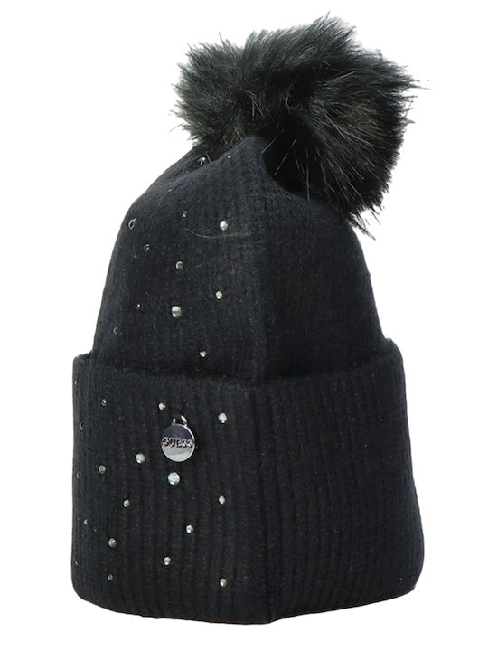 Guess Pom Pom Beanie Beanie Knitted in Black color