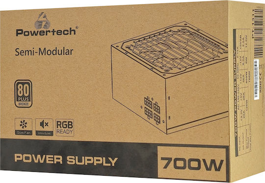Powertech 700W Μαύρο Τροφοδοτικό Υπολογιστή Semi Modular (PT-1311)