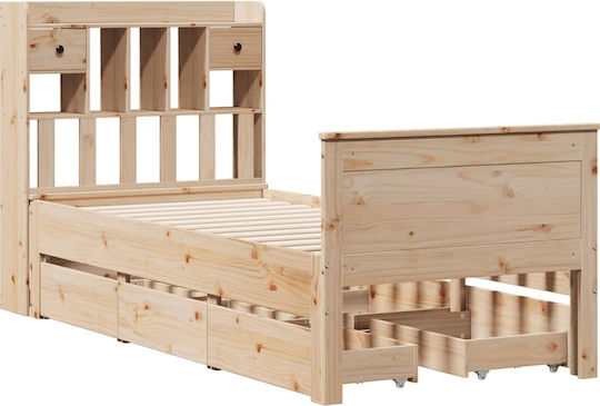Single Bed Made of Solid Wood Brown with Slats for Mattress 75x190cm
