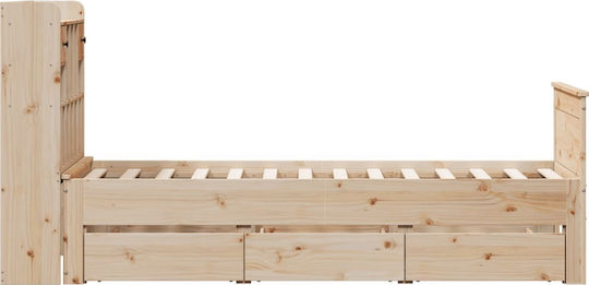 Single Bed Made of Solid Wood Brown with Slats for Mattress 75x190cm