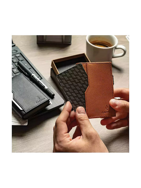 Кожен Мъжки Портфейл За Карти С RFID Кафяв