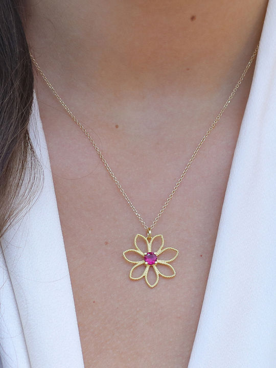 Red Flower Charm Made of 9K Gold with Zircon Red