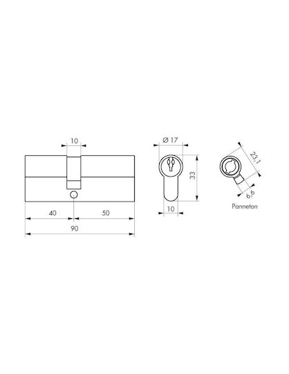 Thirard Lock Cylinder Security 90mm (40-50) with 3 Keys White