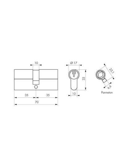 Thirard Lock Cylinder Security 70mm (35-35) with 3 Keys White