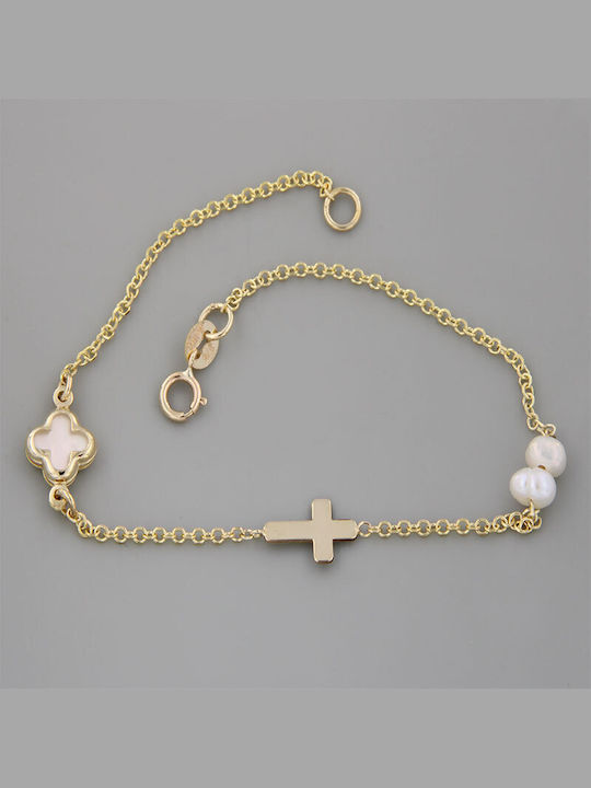 Ios Bracelet with Cross design made of Gold 9K with Pearls