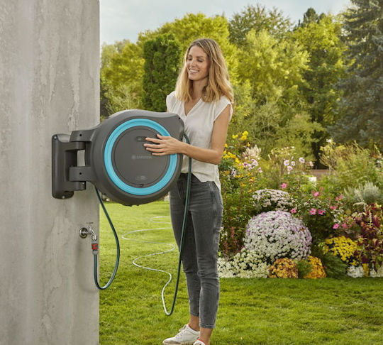 Gardena Powerroll Xxl Automatisch Bewässerungswind An der Wand montiert mit Schlauch 40m