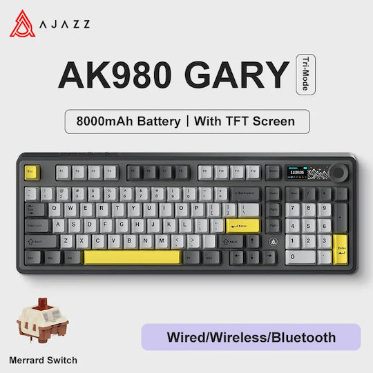 Ajazz AK980 Wireless Gaming Mechanical Keyboard with Merrard switches and RGB lighting (English US) Gray