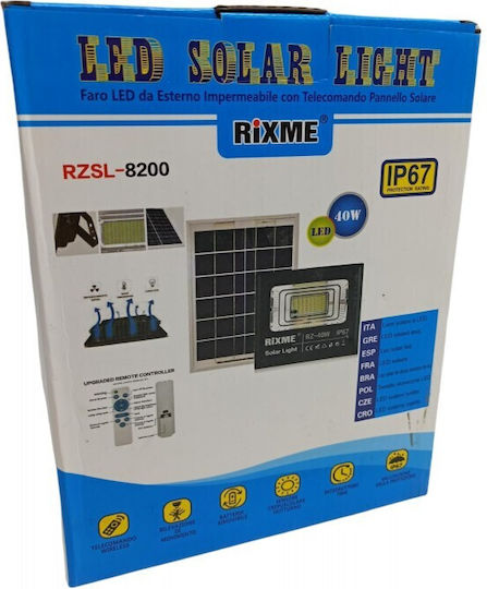 Στεγανός Ηλιακός Προβολέας LED 40W με Αισθητήρα Κίνησης και Τηλεχειριστήριο IP67